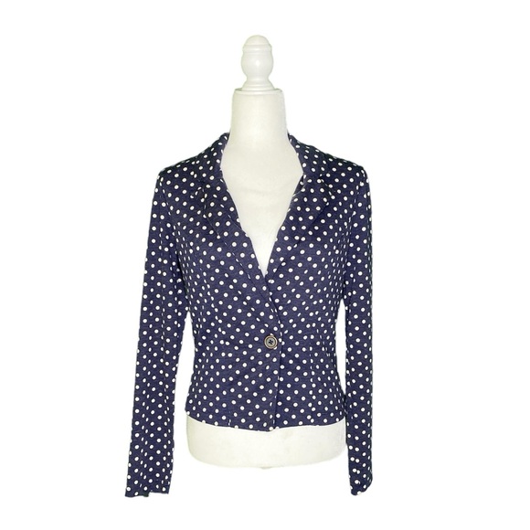 POLKA DOT PRINT COLLARED NAVY BLAZER • SIZE M • XHILARATION - Picture 2 of 5